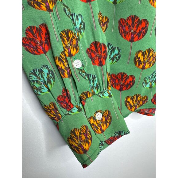 2010s Ann Mashburn Green Floral Printed Bow Blouse size  Small - Picture 7 of 15